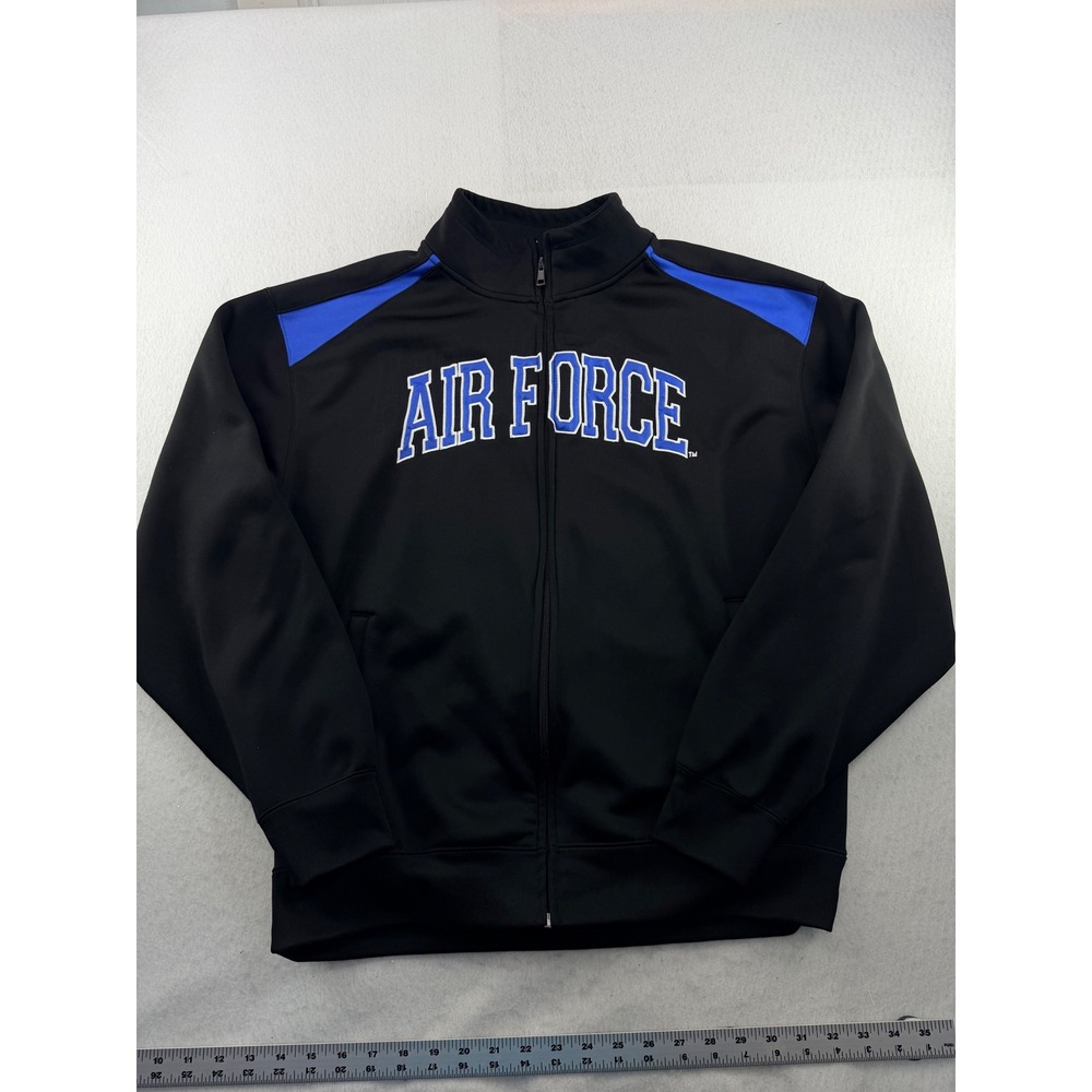 Campus Drive Air Force Full Zip Track Jacket Black Blue Mens Large L Athletic